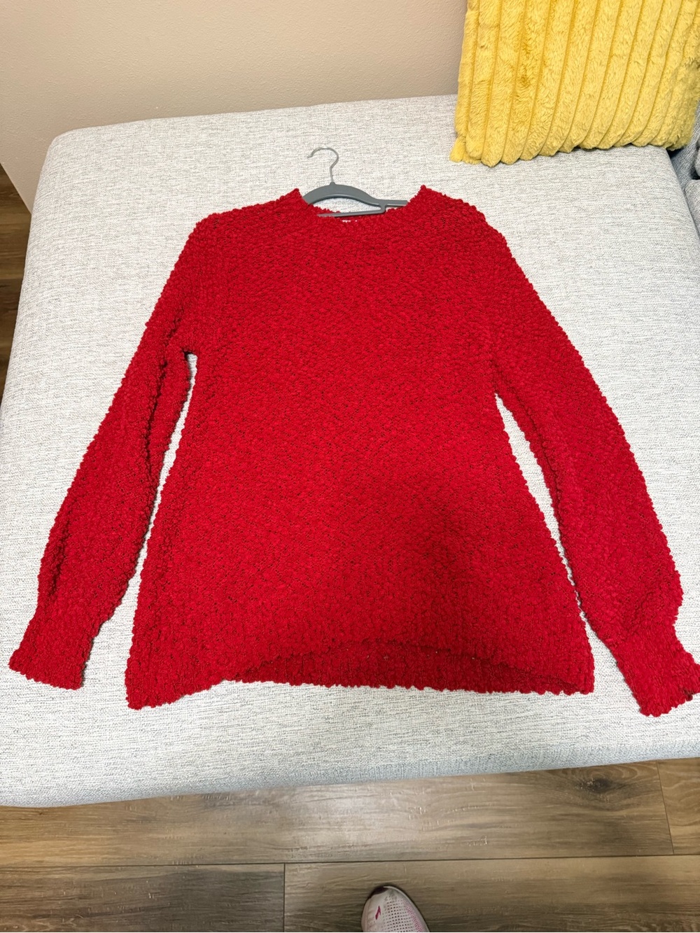 Zenana Outfitters Red Bouclé Crewneck Sweater